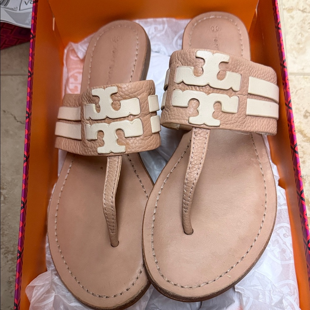 Tory Burch Tan and Cream Sandals